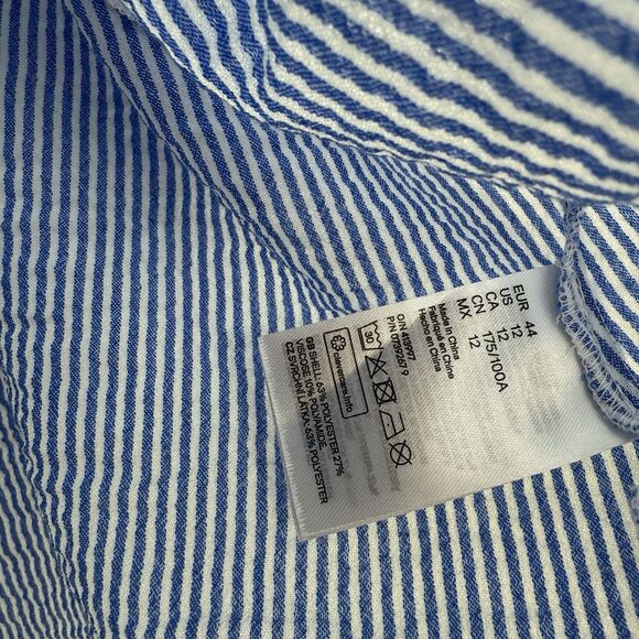 H&M Blue & White Pinstripe Button Front Tie Top Size US 12 - Picture 7 of 10